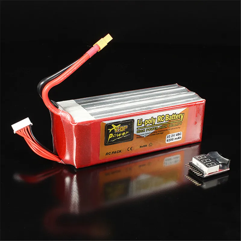 

Newest Rechargeable Lipo Battery ZOP Power 22.2V 6200mAh 6S 45C Lipo Battery XT60 Plug With Battery Alarm