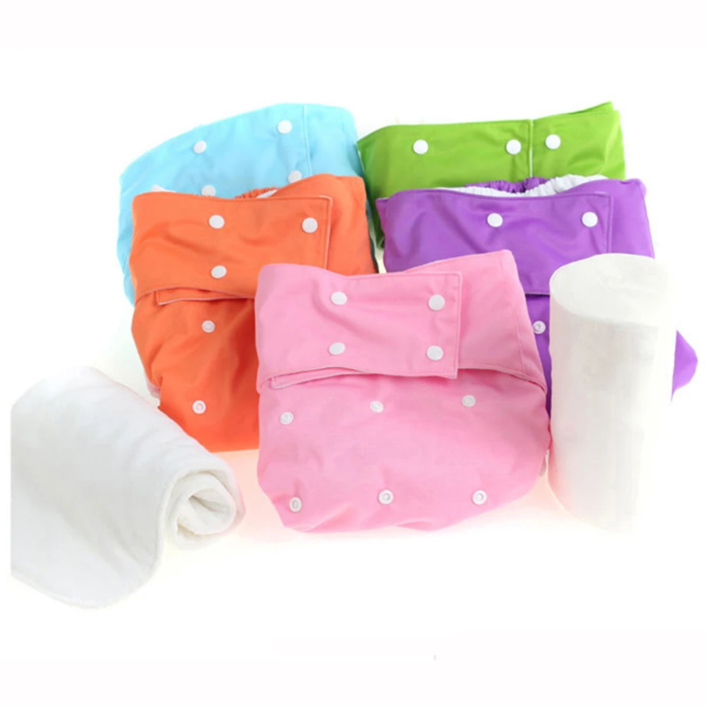 

5 Sets Adult Nappy PUL Waterproof Reusable Incontinence Pants Adult Cloth Diaper Cover Washable Inserts Adjutable Size Pink Blue