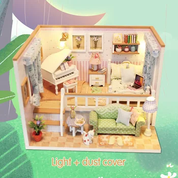 

DIY Light Furniture Dust Cover Wooden Miniature House Because I Met You Dollhouse Christmas Toys for Children Birthday Gift M026