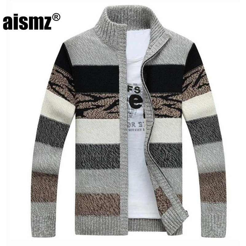 Aismz الرجال محبوك البلوزات بالأزرار طوق الشتاء الصوف سترة الأزياء محبوك الذكور البلوزات معطف العلامة التجارية الرجال الملابس