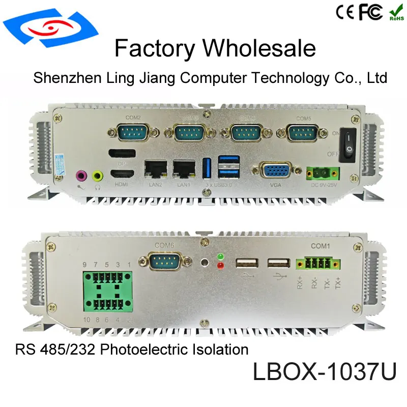 Прямая поставка с завода 100% хорошо протестированы мини встроенный, без вентилятора промышленный компьютер коробка с 6xcom Поддержка RS232/485/422