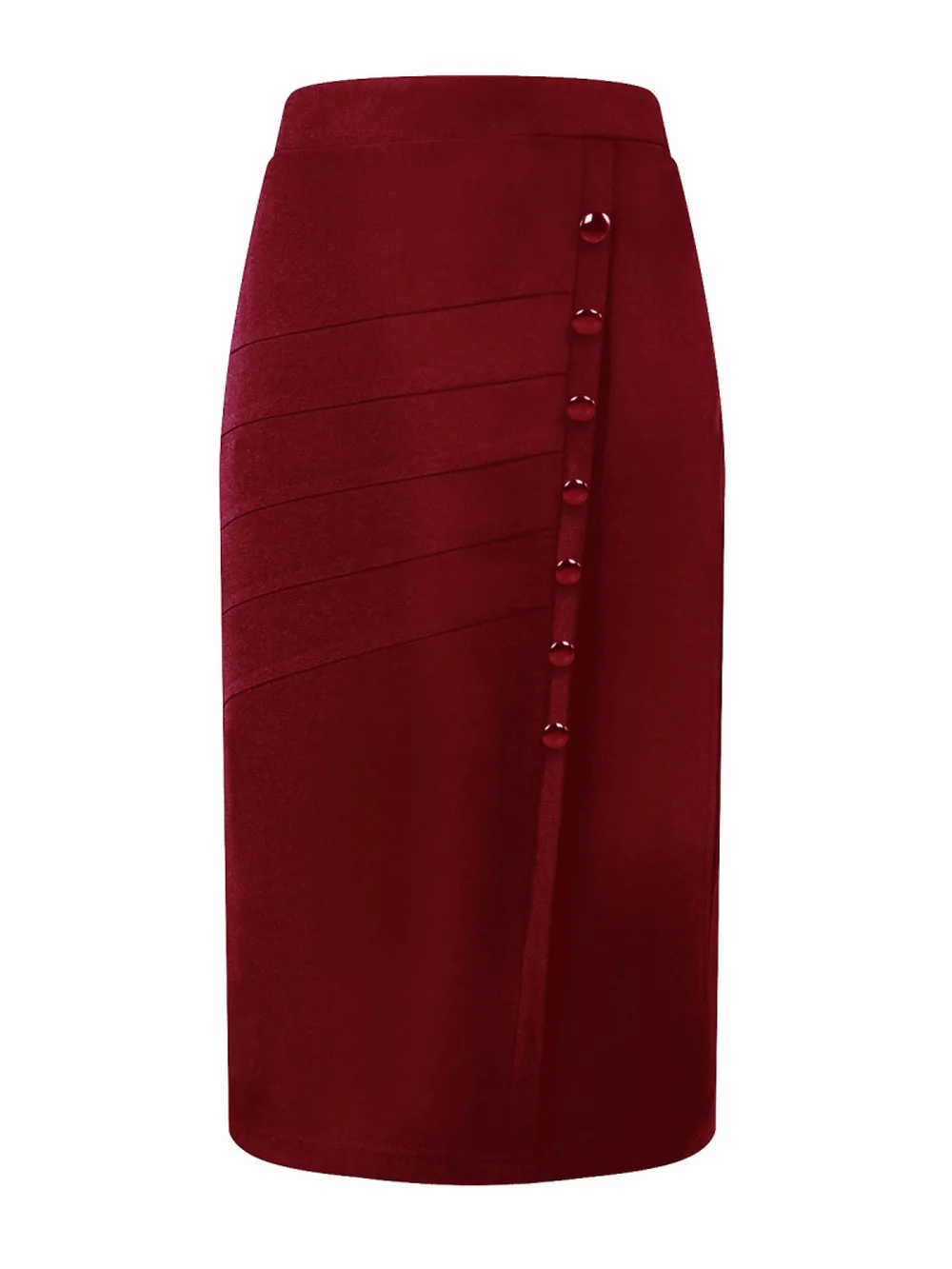 Женская офисная юбка, модная, шерстяная, на пуговицах, OL, женские юбки-карандаш, высокая талия, с вырезами, элегантная, размера плюс, 5XL, Jupe Saia - Цвет: Red Wine