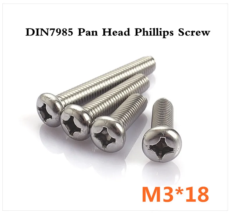 Винт 100 шт./лот DIN7985 M3 * 18 из нержавеющей стали A2 с панорамной головкой Phillips