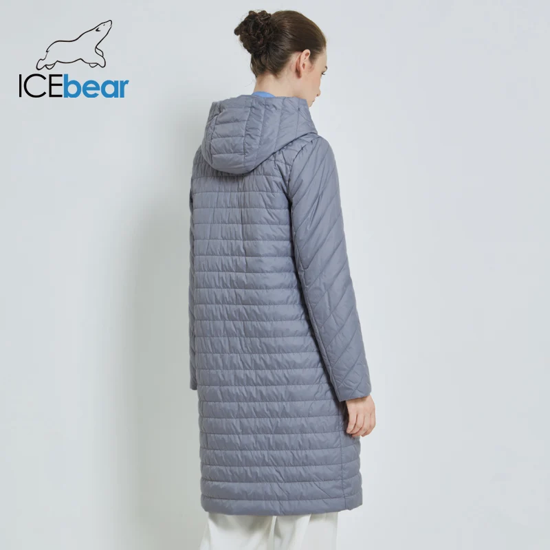 ICEbear Новое длинное женское осеннее пальто женская куртка, прямого силуэта, с втачным капюшоном. Основная застежка на молнии с ветрозащитной планкой на кнопках GWC19039I