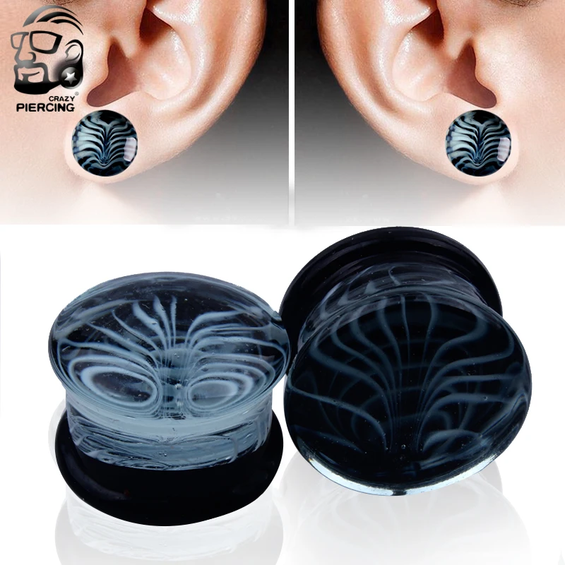 Черный белый полупрозрачный стеклянный Медуза ушной штекер тоннель уха носилки расширитель пирсинг ювелирные изделия