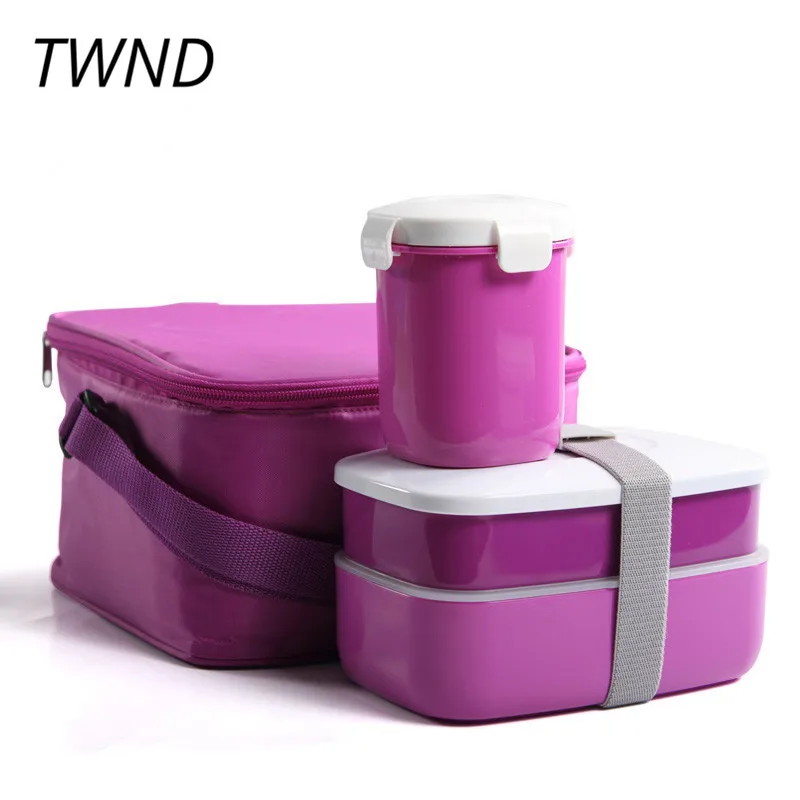 Japan style bento box plastic lunch box with soup storage box simple microwaveble tableware with bags - Цвет: 2