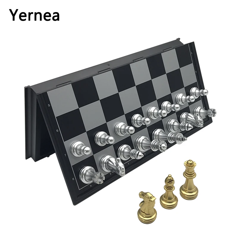

New Chess set For High quality Chess game Pieces Chess Magnetic Board Folding plate large gold And silver magnetic reinforcement