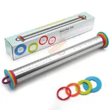Stainless Steel Rolling Pin With 4 Adjustable Rings. The Dough Roller Used by Bakers& Cooks for Pasta, Cookie Dough, Pastry