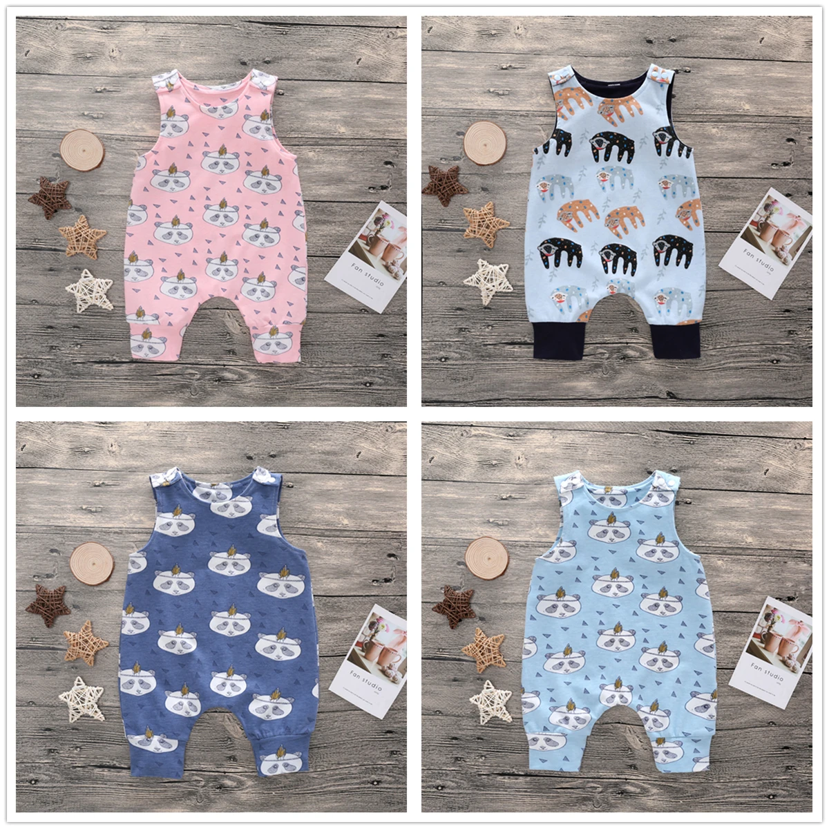 

0-2Y Unisex Newborn Girl Romper Toddler Boy Clothes Cotton Rompers Summer Pink Jumpsuit Infant Blue Cartoon Panda Baby Playsuit