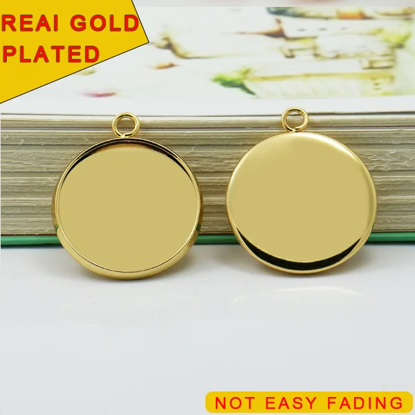 

6pcs Inner 25mm REAL GOLD PLATED NOT-EASY FADING Pendant Blank Jewelry Bezel Setting Tray for Cameo Cabochons