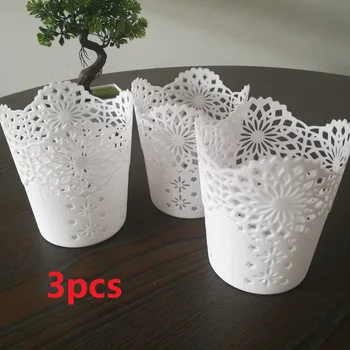 

3pcs White Lace Hollow Makeup Brush Pen Storage Holder Desk Organizer Flower Vase Pot
