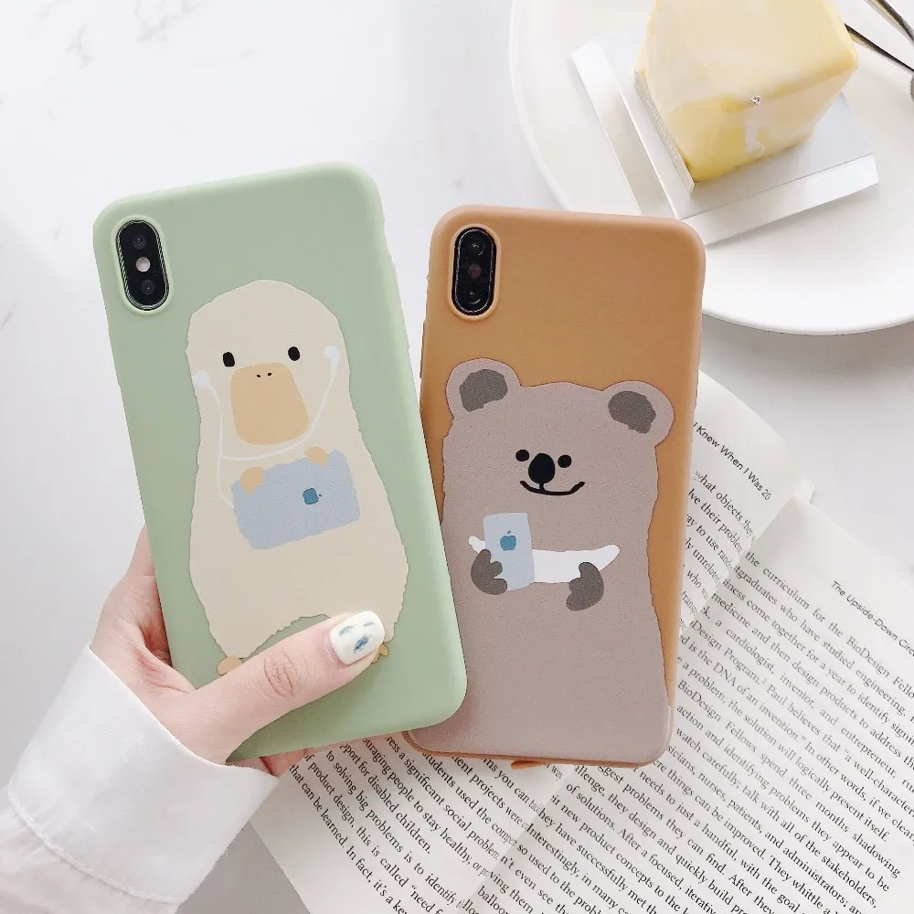 

ORYKSZ Cute Cartoon Bear Matte Phone Case for Iphone X Xs Max Xr Silicon Case for Iphone 6 6s 7plus 8 Soft TPU Back Cover Capa
