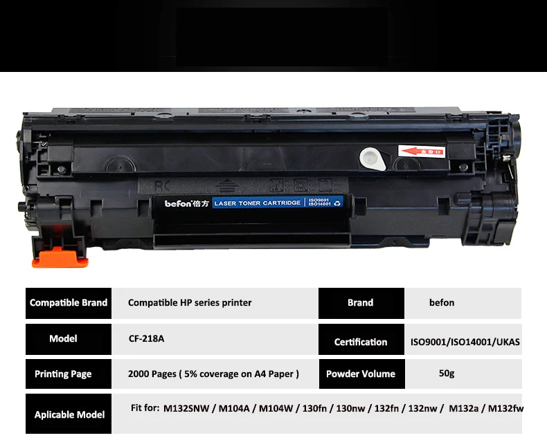 Befon пополнения 18A 218A тонер-картридж для замены hp CF218A CF218 218 LaserJet Pro M104a M104w 104 132 132a M132fn M132fp