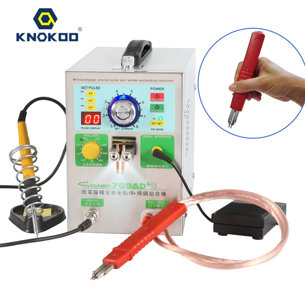 

SUNKKO 4 IN 1 Double LED Moveable Mig Pulse Battery Spot Weldering Machine Kit 709AD with HB-71A Battery spot welding pen