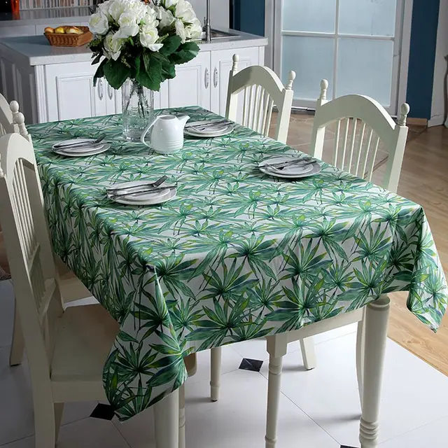 Buy green leaf print table cloth canvas tablecloth