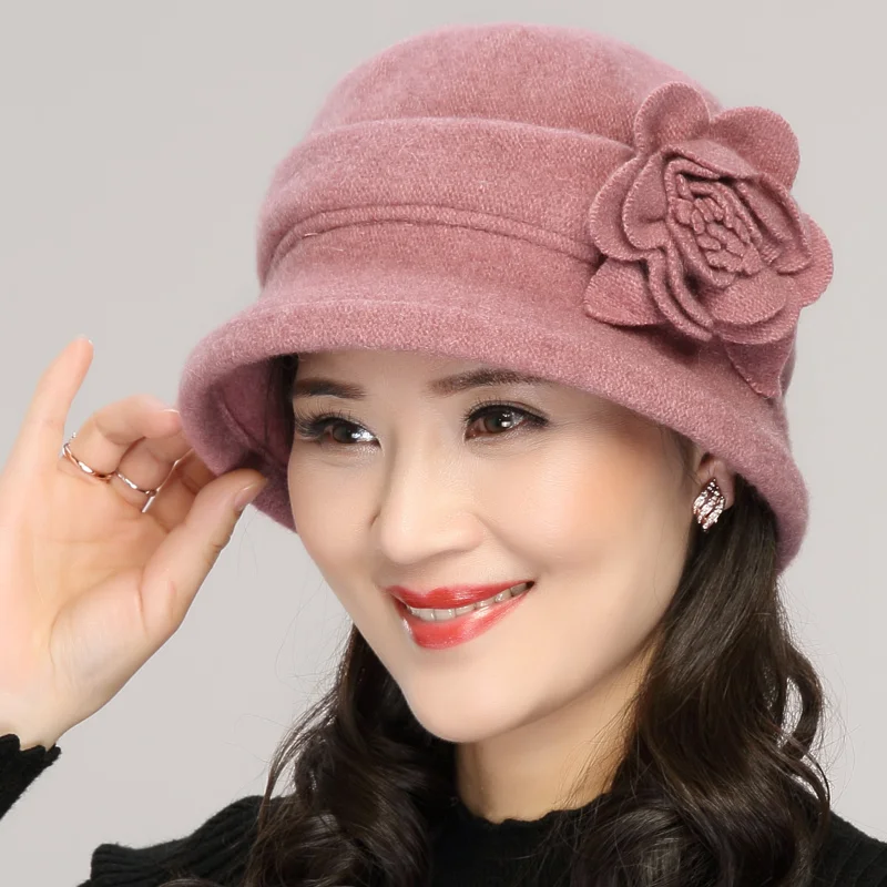 

Spring Autumn Woolen Bucket Hat Women Winter Middle Age Elderly Thin Fisherman Cap Grandmother Mother Elegant Fashion Hats H7152