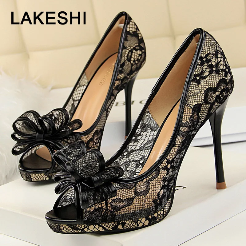 2019 New Women Pumps Lace Platform Shoes Fashion High Heels Peep Toe Women Shoes Sexy Wedding Shoes Party Shoes Women Stiletto
