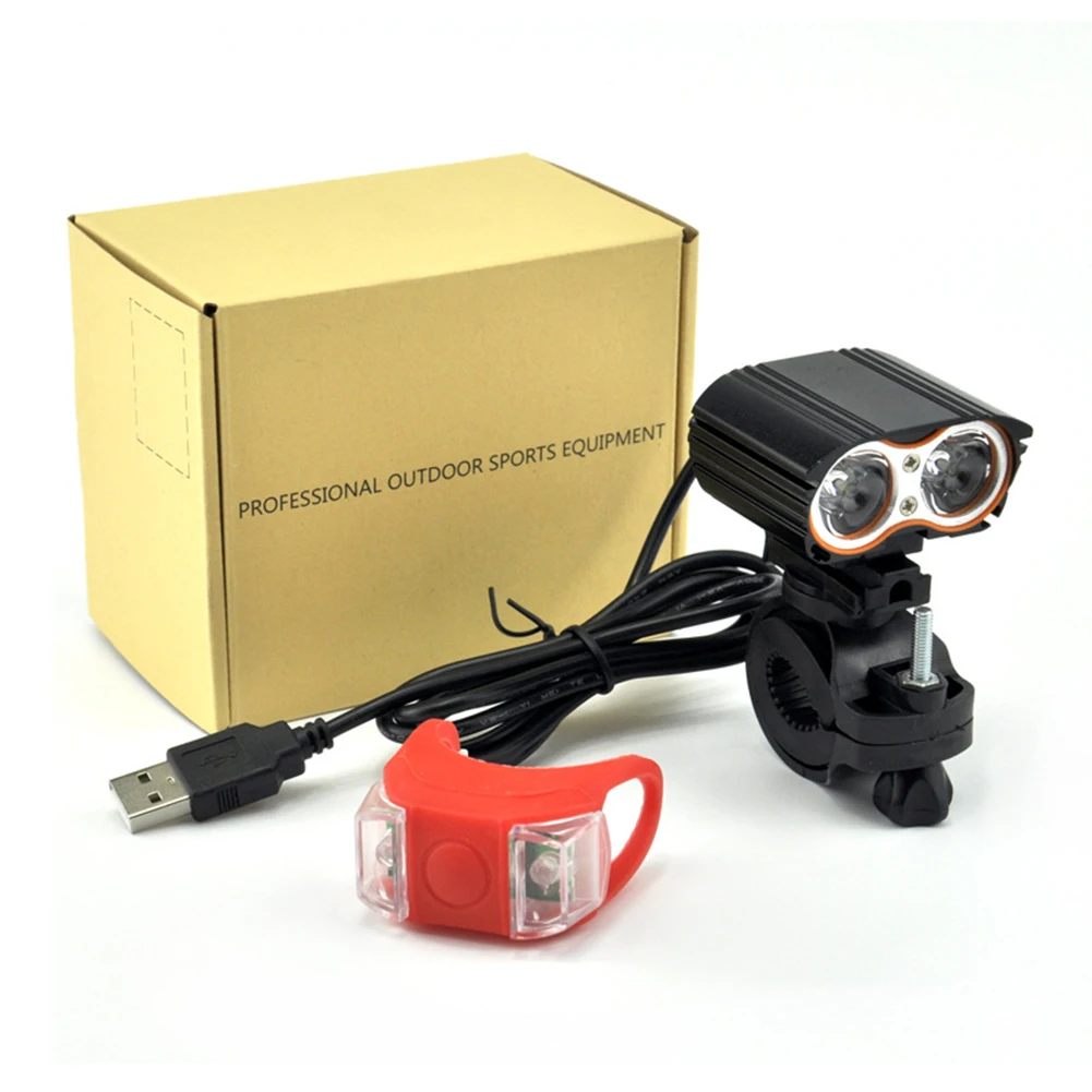 1600lm T6 светодиодный USB велосипедный светильник, велосипедный головной светильник, двойные лампы, открытый велосипедный передний светильник