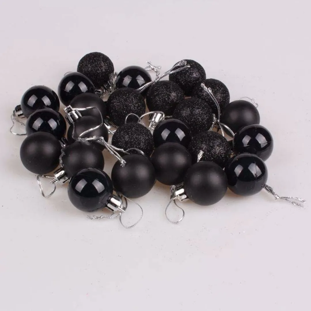 24Pcs DIY Christmas Baubles Tree Plain Glitter XMAS Ornament Ball Decoration Black