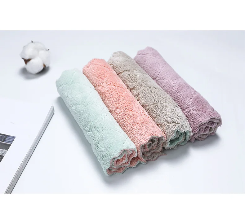 4pcs/lot Washing Dish Towel Super Absorbent Kitchen Cleaning Cloth Magic Table Wiping Rags Double Sided Polyster Bathroom Towel