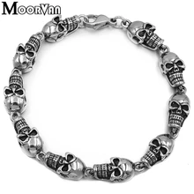 Moorvan рок/панк череп звено браслет цепочка на руку литье 316L нержавеющая сталь мужские украшения, розничная+ VB074