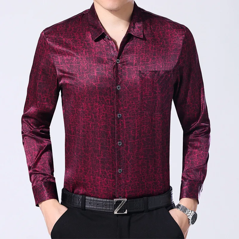 92.5% шелковая рубашка мужская с длинными рукавами шелковая рубашка мужская Тонкая шелковая рубашка