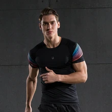 Мужская компрессионная рубашка для фитнеса, бега, упражнений, модная повседневная футболка с коротким рукавом