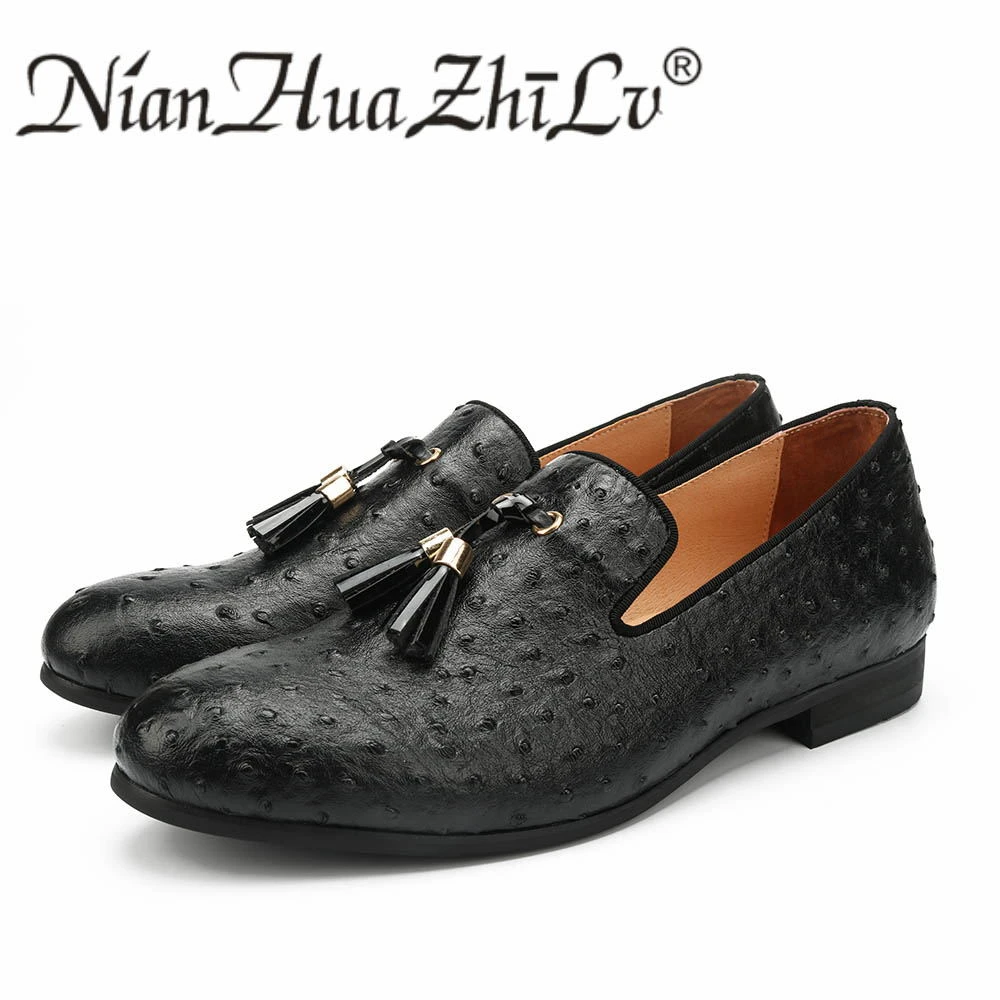 メンズシューズブラックダチョウ革カジュアルシューズ黄金の高級ブランドのローファー Brand Casual Shoes Casual Shoescasual Shoes Brand Aliexpress