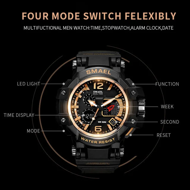 SMAEL Brand Men kwarcowy zegarek cyfrowy męskie zegarki sportowe S Shock męski zegar Relogios męskie LED wodoodporny zegarki na rękę 1509 tanie i dobre opinie Dual Display Wristwatches Quartz Wristwatches Alarm Back Light Water Resistant Rattrapante Multiple Time Zone Chronograph Perpetual Calendar Shock Resistant Stop Watch Complete Calendar Auto Date LED display SMAEL Brand Men kwarcowy zegarek cyfrowy męskie zegarki sportowe S Shock męski zegar Relogios męskie LED wodoodporny zegarki na rękę 1509 tanie i dobre opinie Dual Display Wristwatches Quartz Wristwatches Alarm Back Light Water Resistant Rattrapante Multiple Time Zone Chronograph Perpetual Calendar Shock Resistant Stop Watch Complete Calendar Auto Date LED display