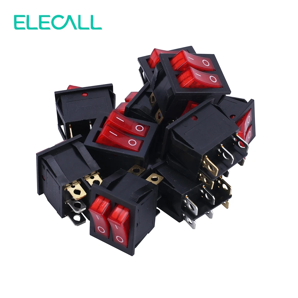 ELECALL 15A250V 20A125V KCD8 212N Красный кнопочный клавишный выключатель 6 контактный питания