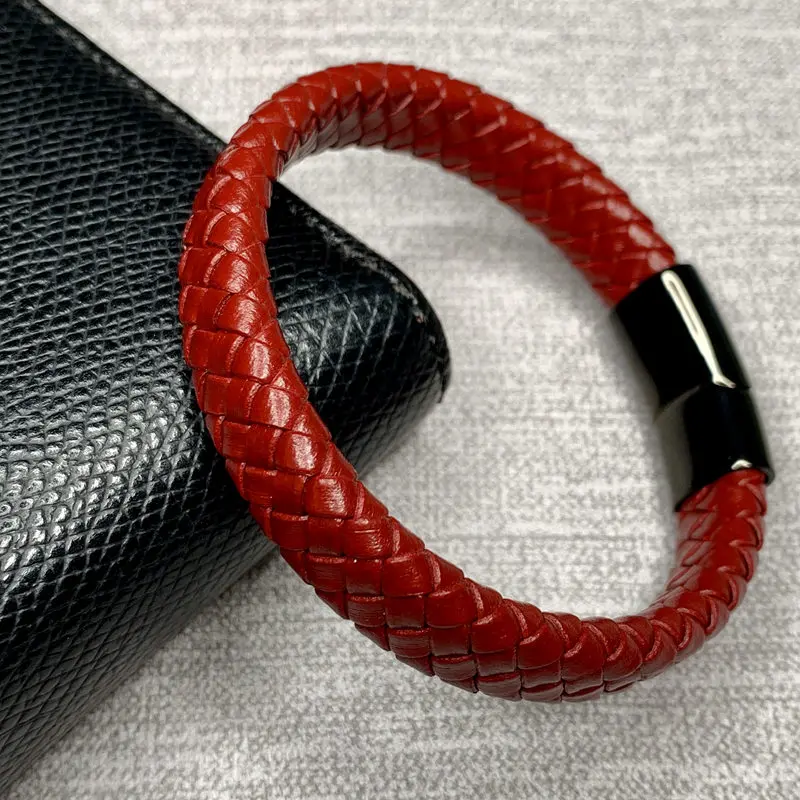 Мужские ювелирные изделия винтажный плетеный кожаный браслет для мужчин тренд Браслет на магнитной застежке мужской браслет подарки EE19-22