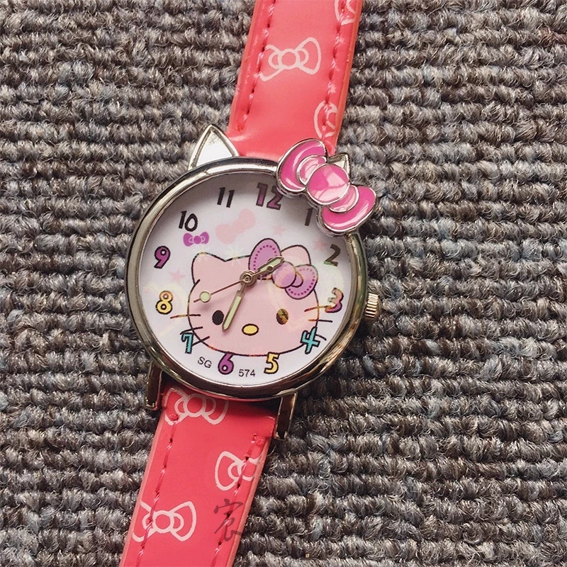 Модный стиль милые детские Мультяшные KT hello Kitty ремень часы Девушка кварцевые часы подарок на день рождения