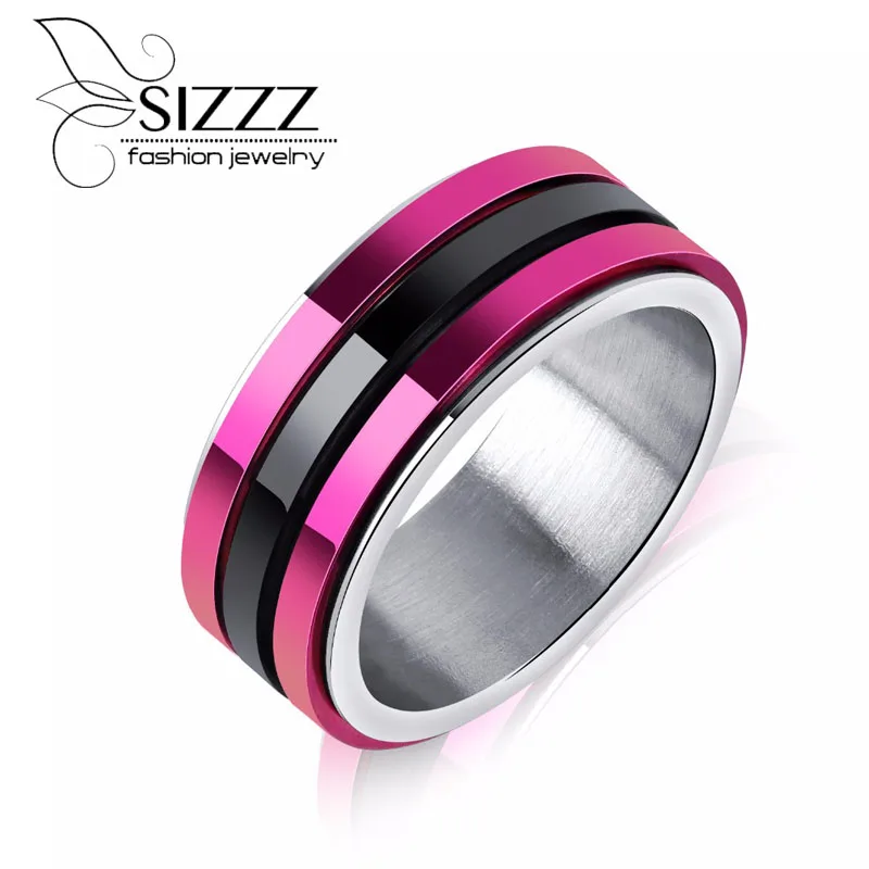 

2017 Punk Black Spinner Stainless Steel Rotatable Men's Rings Smooth Ring