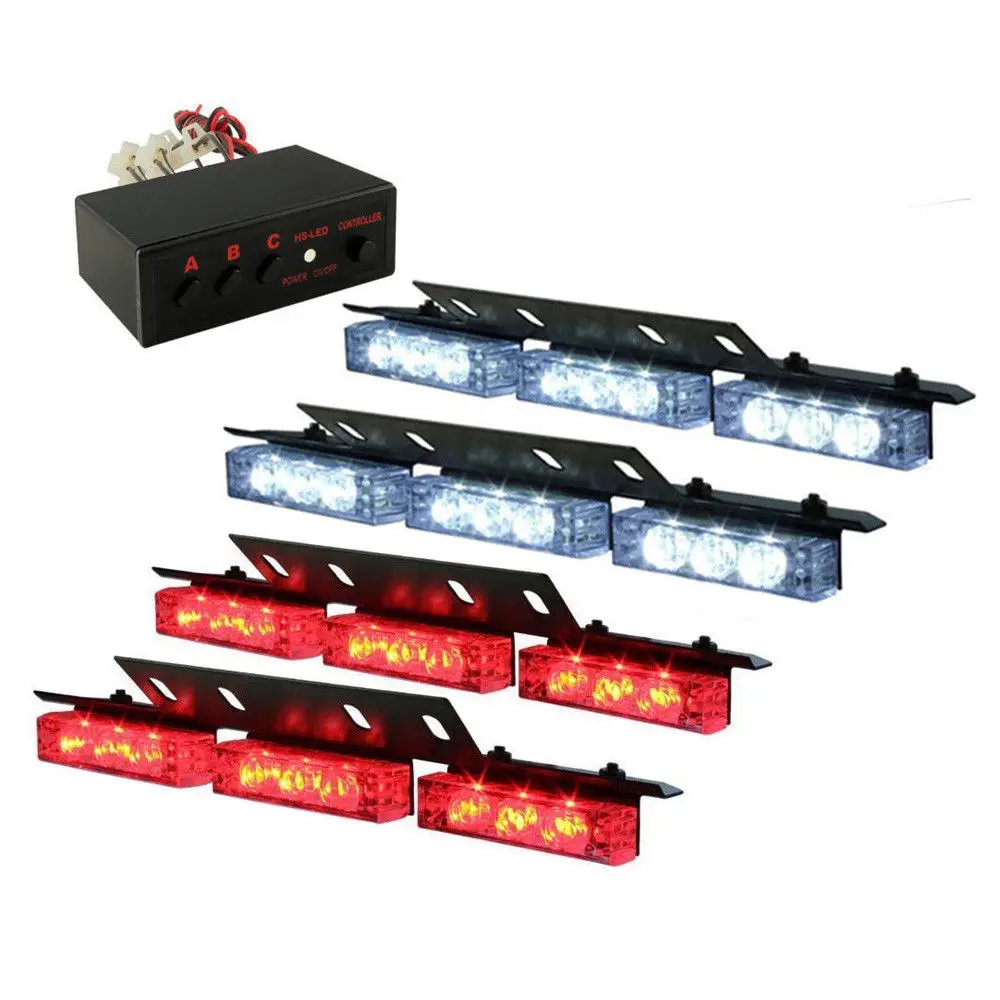 Ralbay 2 Pack 4-LED Red Waterproof Emergency Beacon Flash Caution Strobe Light Bar 19 Different Flashing for Car SUV Pickup Truck Van