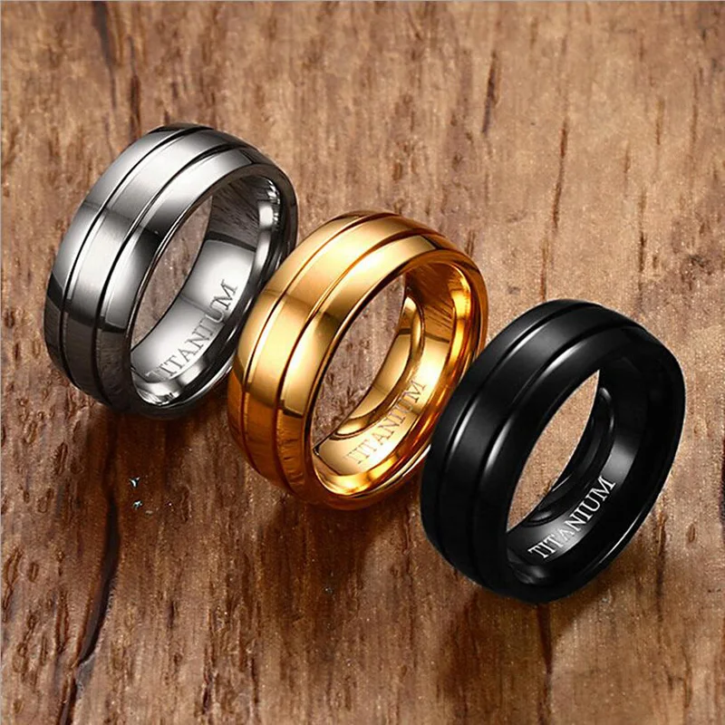 Buy Gold color Pure Titanium Ring Men Jewelry 8mm Black Titanium Ring for Male