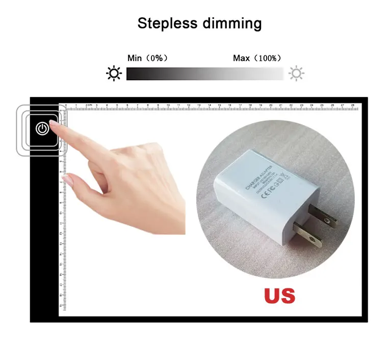 Елис 1 комплект A4 супер тонкий мини цифровой планшет для рисования больше переключатель символ светодиодный освещения трассировочный свет стол для дизайнер - Цвет: Stepless adjust -US