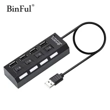 BinFul Mini USB 2,0 концентратор 4 порта Портативный высокоскоростной usb-хаб 480 Мбит/с Переключатель ВКЛ/ВЫКЛ концентратор USB разветвитель адаптер концентратор для ПК ноутбука
