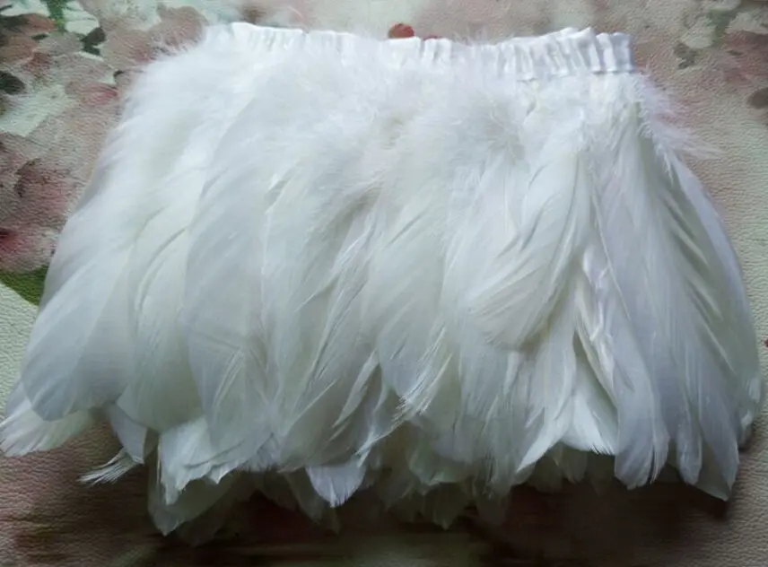 Белые гусиные перья отделка 2 ярдов/лот пятнистые гусиные перья лента 15~ 18 см утка перо танец DIY украшения
