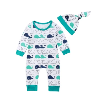

Newborn Toddler Kid Baby Girl Boys Whale Romper Hat Jumpsuit Clothes