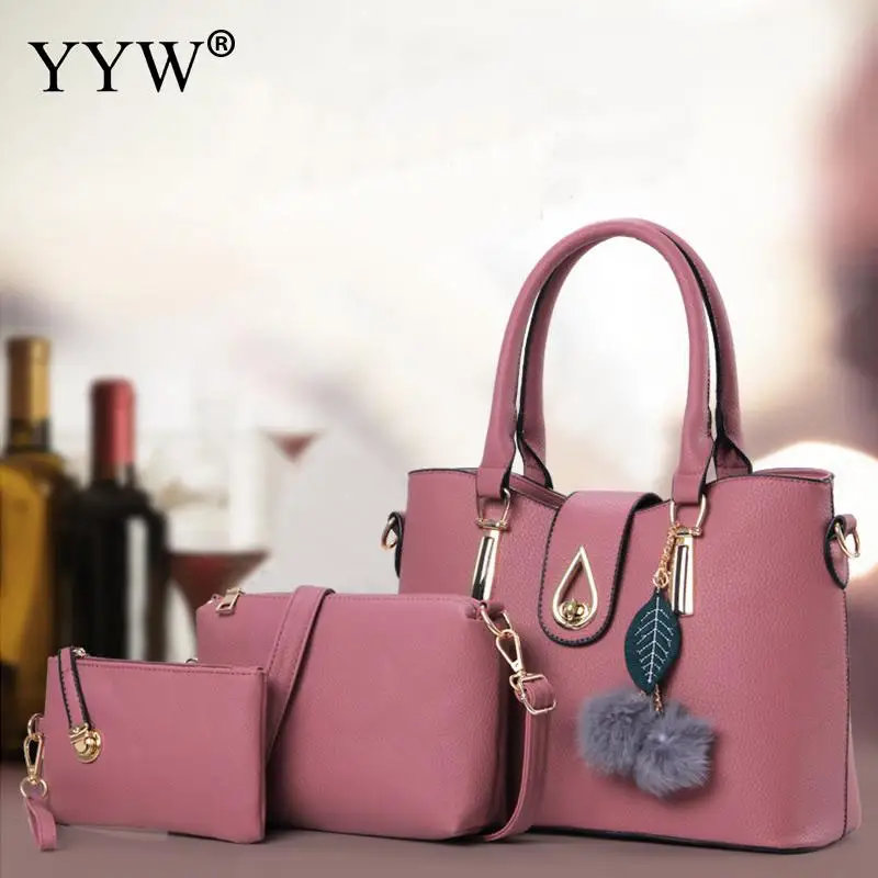 

3pcs/set Luxury Leather Handbags Set Famous designer PU Leather Set Women Bags Solid