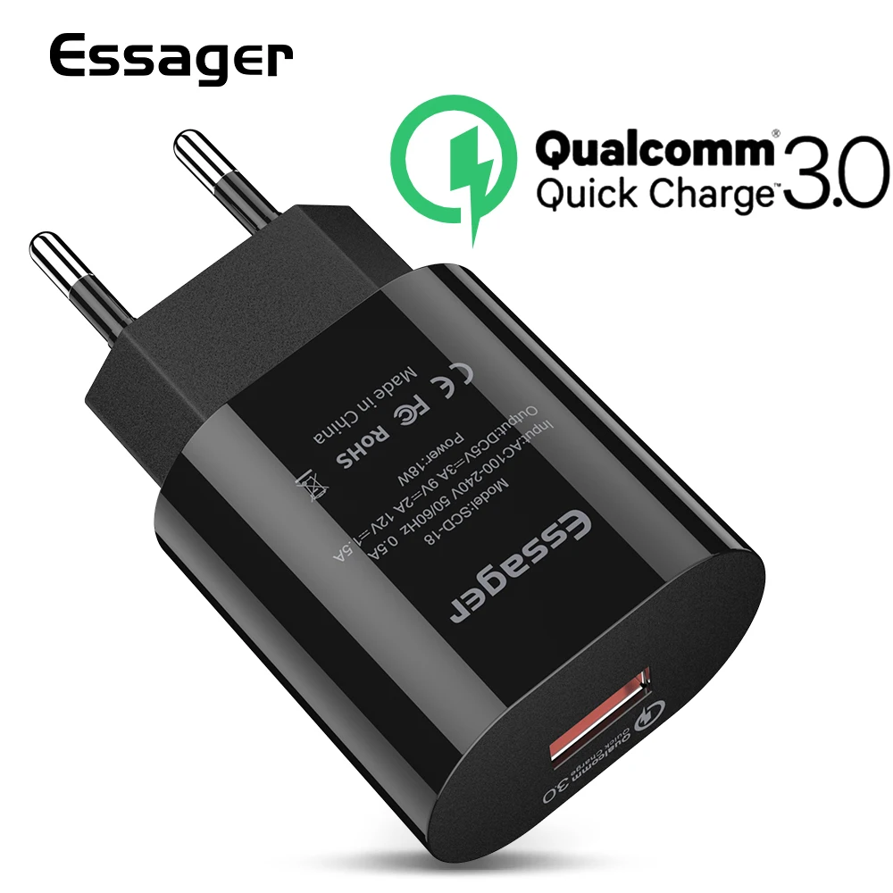 Essager سريعة تهمة 3.0 شاحن يو اس بي QC3.0 QC سريع شحن الاتحاد الأوروبي محول القابس الحائط الهاتف المحمول شاحن آيفون سامسونج Xiaomi