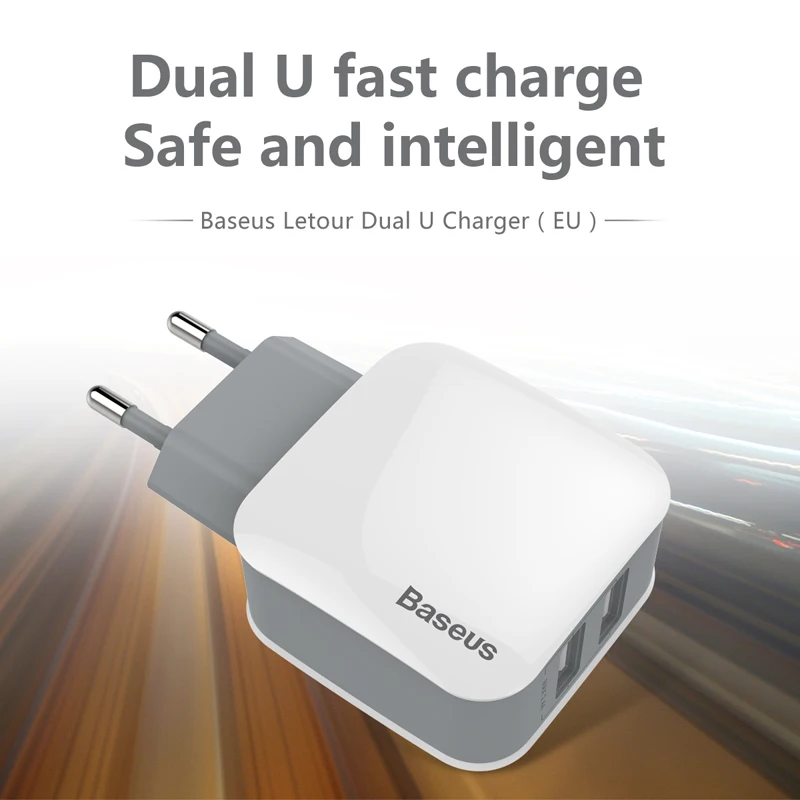 Зарядное устройство Baseus Dual USB для iPhone, быстрая зарядка, USB разъем, турбо, настенное зарядное устройство для samsung Xiaomi Mi, адаптер зарядного устройства для мобильного телефона