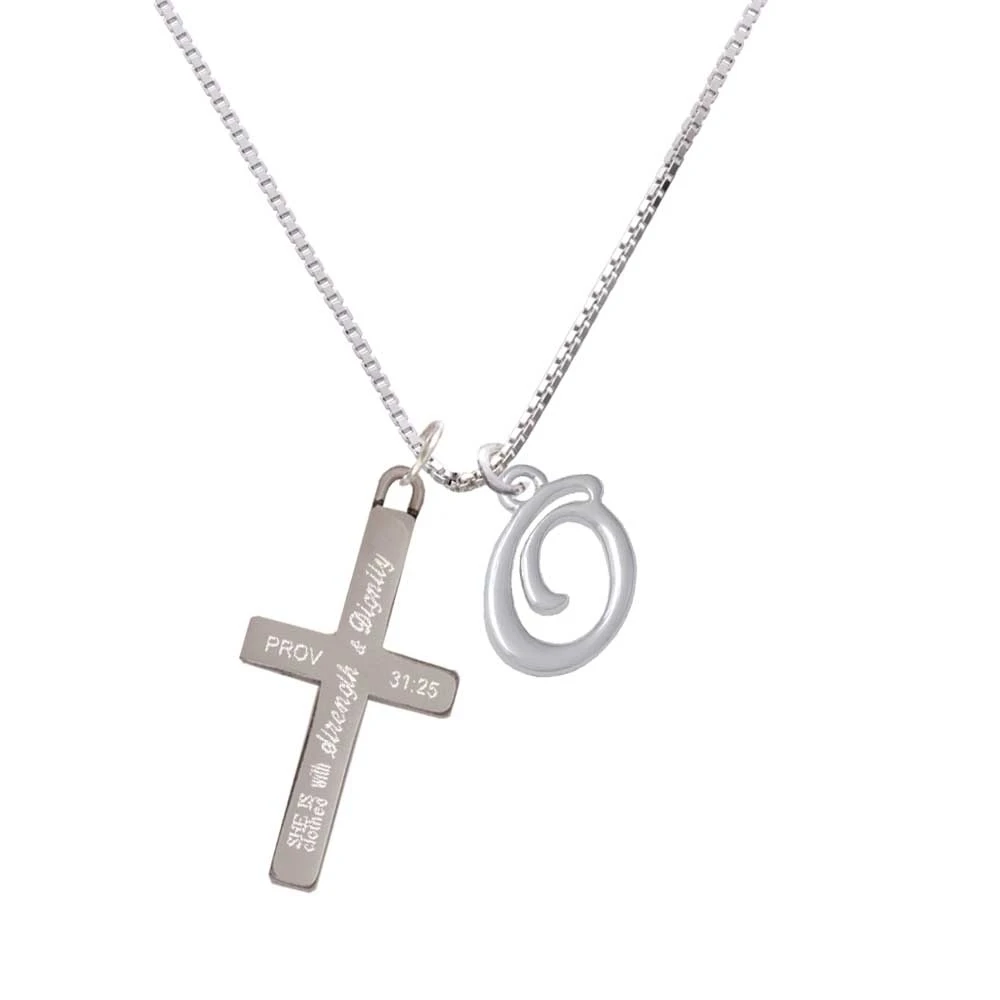 Small Gelato Script Initial - O - - Strength and Dignity - Cross Necklace