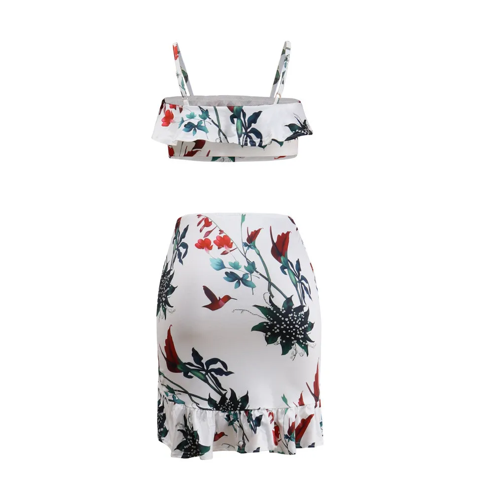 Sexy sling straps printed ruffled nightclub two-piece set suits 19_