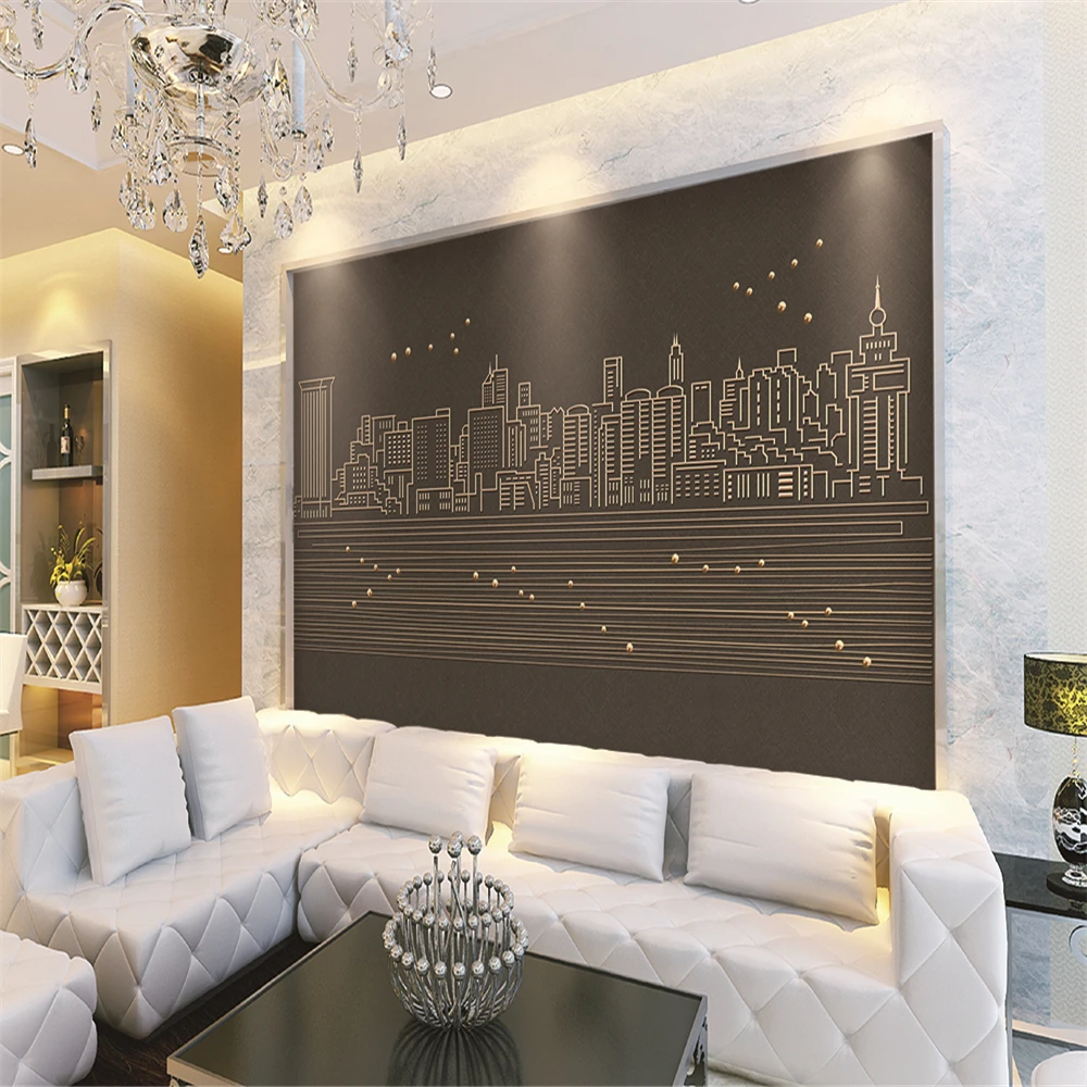 Custom 3d wallpaper simple atmospheric gold lines urban architecture TV background wall - silk waterproof material Custom 3d wallpaper simple atmospheric gold lines urban architecture TV background wall - silk waterproof material
