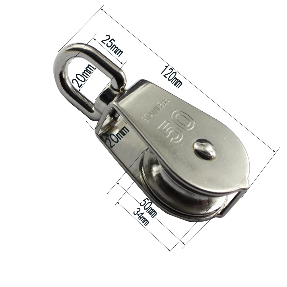 M50 Stainless Single Sheave Swivel Pulley Block Stainless Steel 304 Wire Rope Single Eye Swivel Pulley with 50mm Wheel 2pcs 50x20x5 5mm 2pcs block neodymium magnet with hole super powerful magnet permanent magnetic rectangle magnet hole 4 5 mm