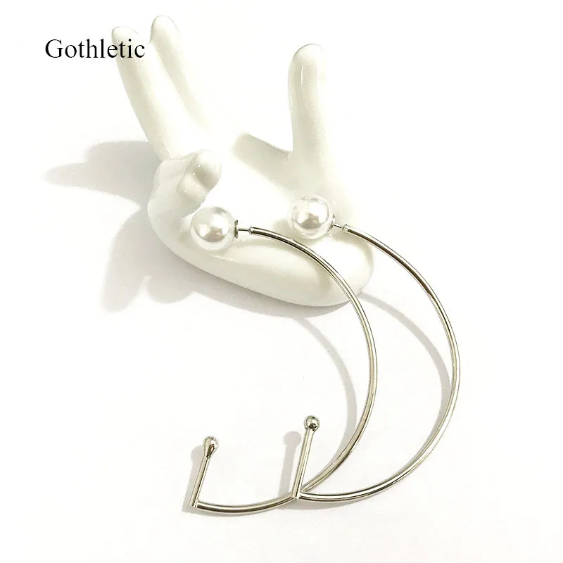 

Gothletic Rhodium Color Unique C Shaped Half Circle Hoop Earrings Pearl Post Reversible Earrings for Women 2019 Fashion Jewelry