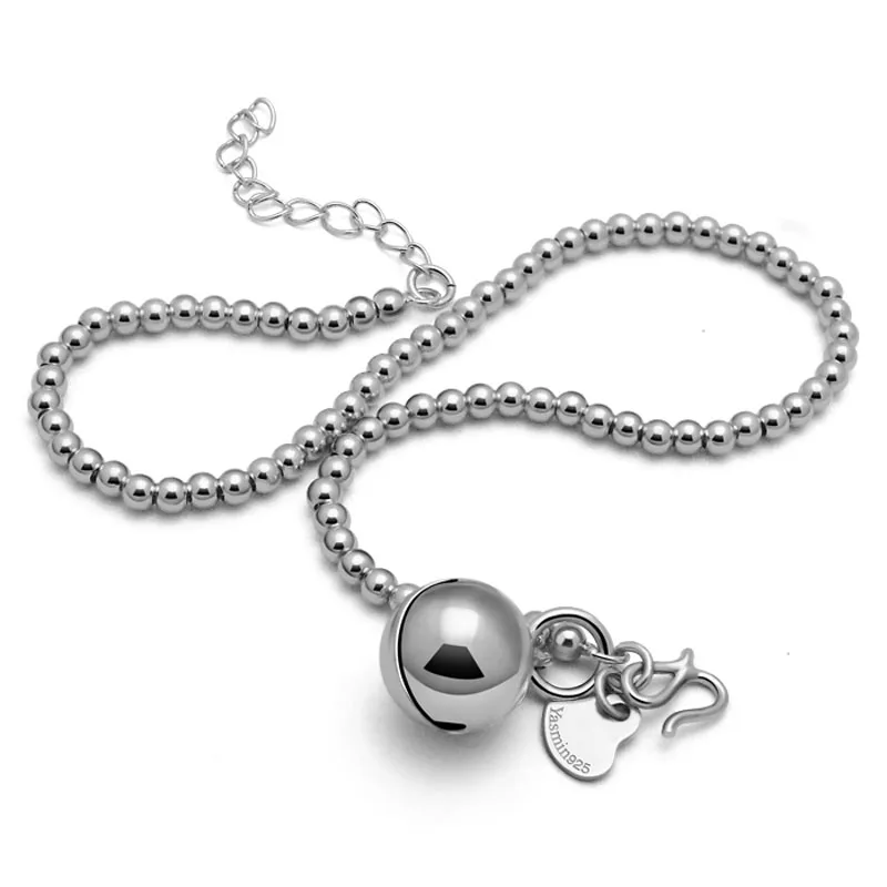 

Fashion silver bells anklets.Women solid 925 silver anklets.Lovely 27 cm round pearl ball anklets.Charming lady jewelry