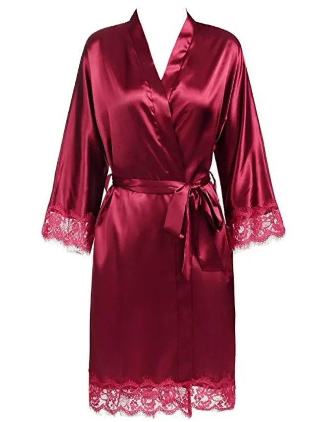 Кружевное лоскутное платье размера плюс для невесты, подружек невесты, сексуальное женское белье, шелковое кимоно для свадебной вечеринки, халаты, ночная рубашка, одежда для сна, bathrob - Цвет: winered
