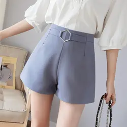 Высокая талия тонкая линия Шорты Корейская женская элегантная дамская офисная укороченные штаны широкие брюки повседневные женские Шорты